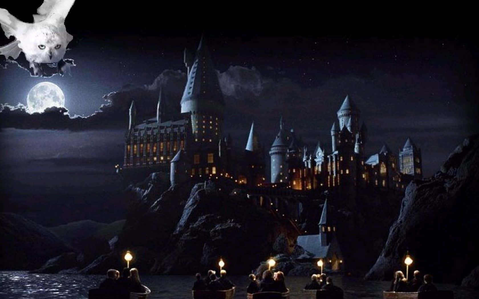 Artistic Hogwarts With Owl Desktop Background