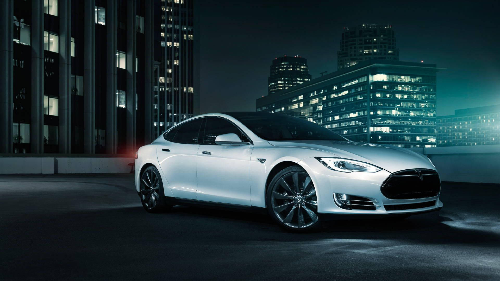 Gorgeous White Tesla Electric Car Rooftop HD Wallpaper