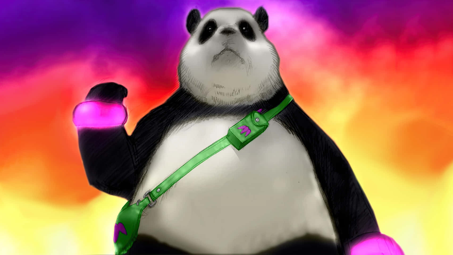 Magnificent Giant Panda Wearing Green Bag Background Image