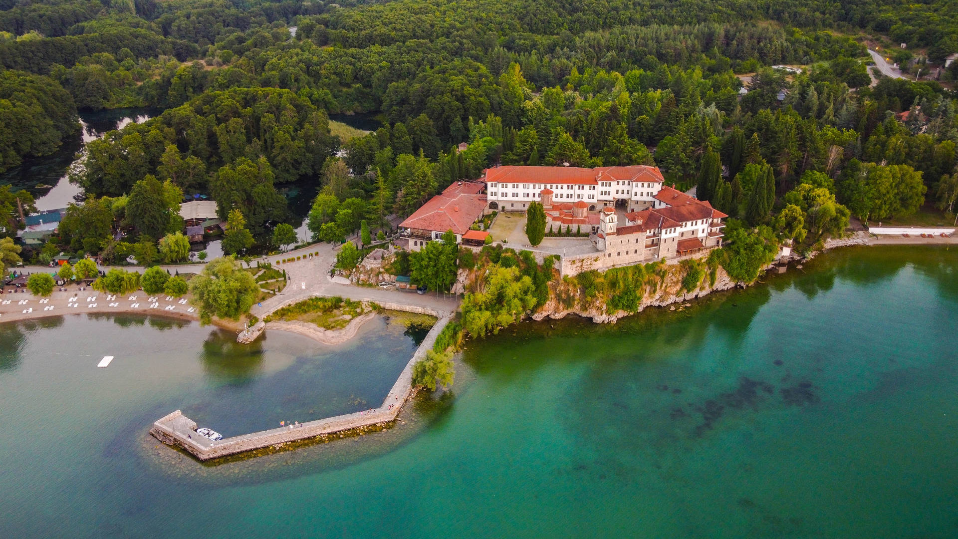 Magnificent Monastery By The Lake In North Macedonia Background
