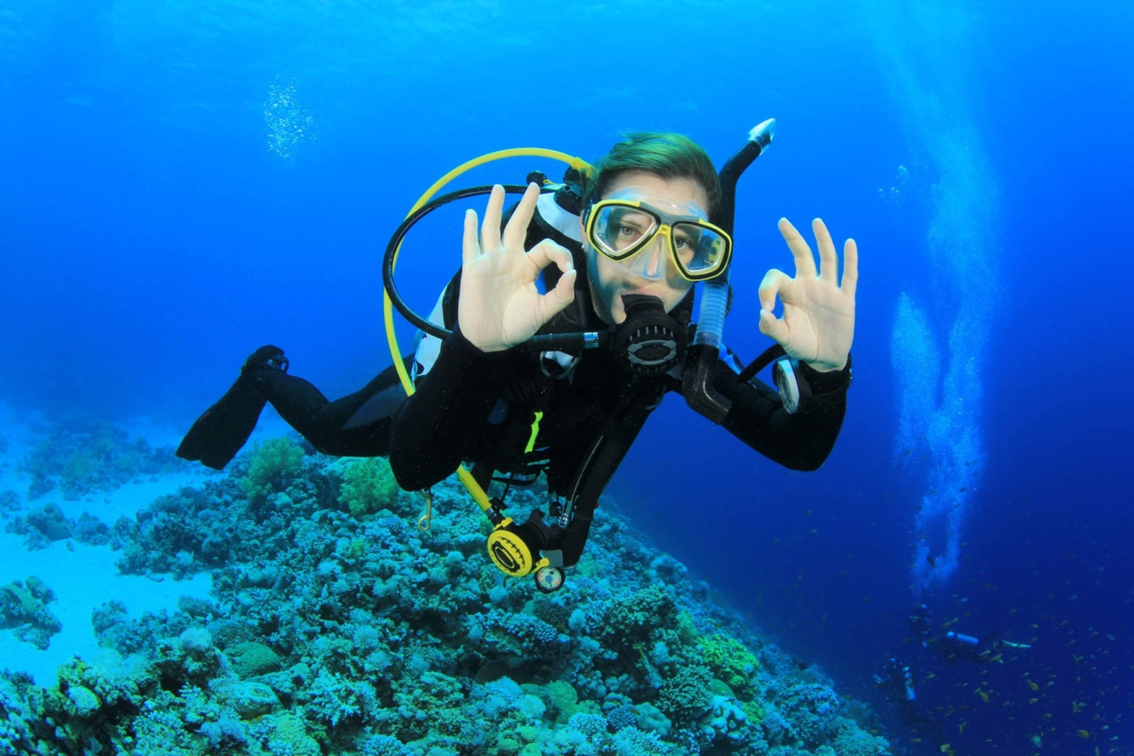Magnificent Scuba Diving Ok Hand Sign Desktop Background