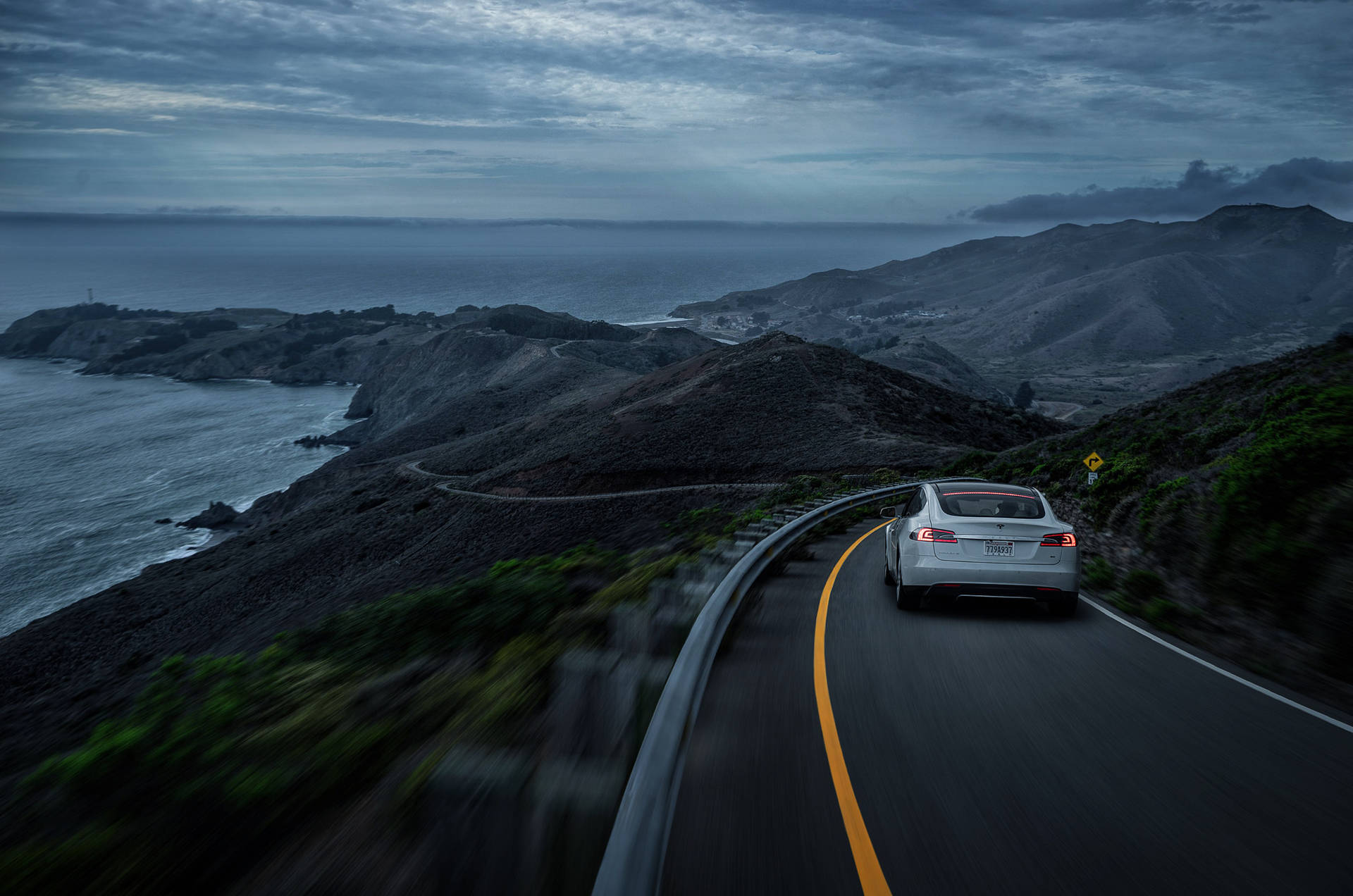 Modern Tesla S P85D Mountain Pass Desktop Background