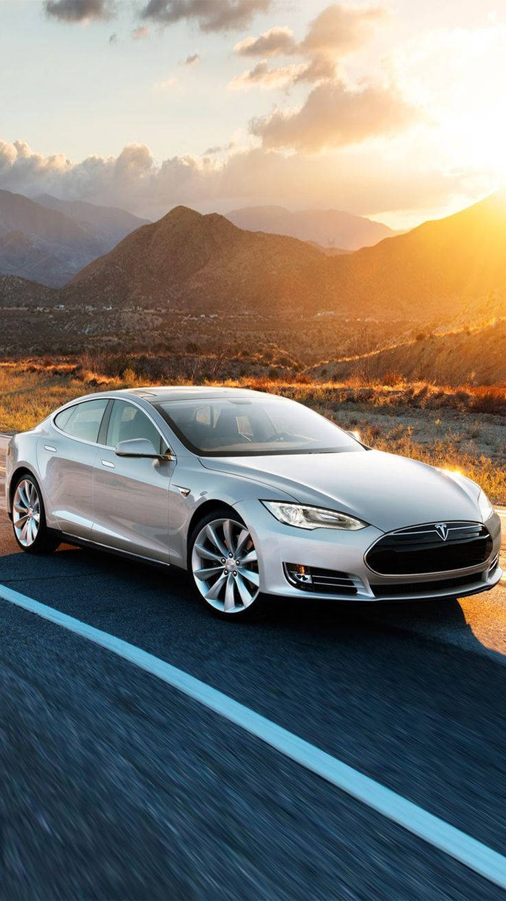Premium Tesla Model S Silver Background Image