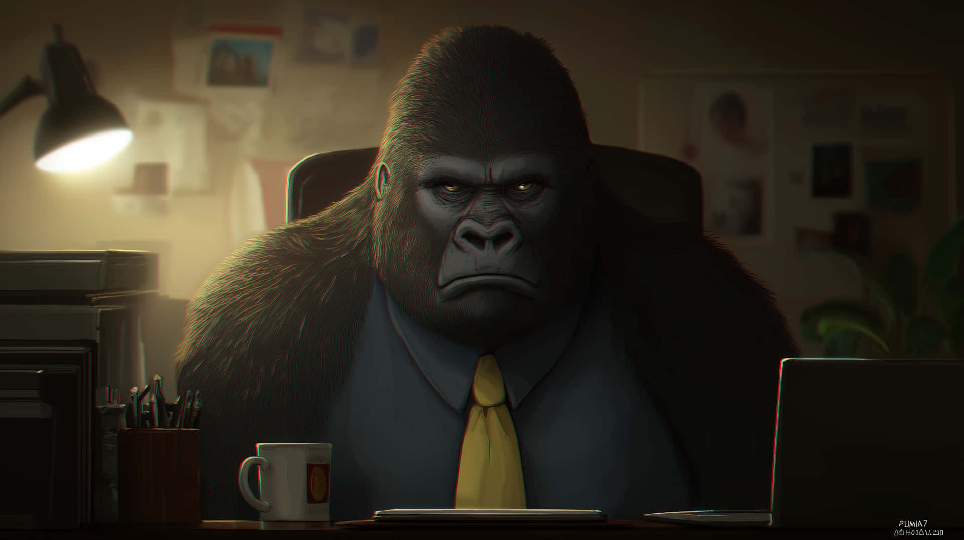 Serious Gorilla Boss In Office With Intense Gaze