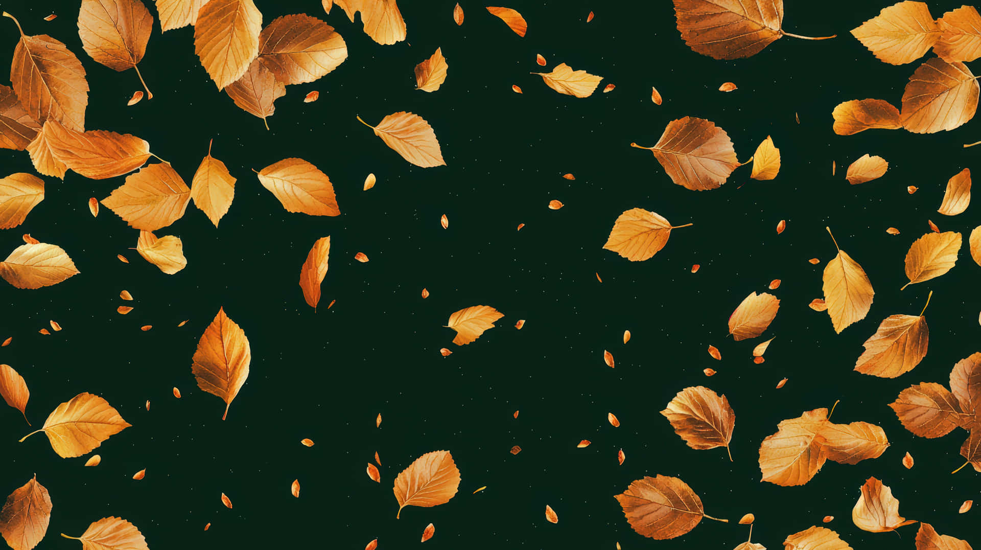 Spectacular Golden Autumn Leaves Floating Against A Dark Background In Midair Digital Art