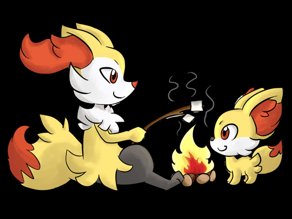 Stylish Braixenand Fennekin Campfire Roasting Marshmallows Digital Art