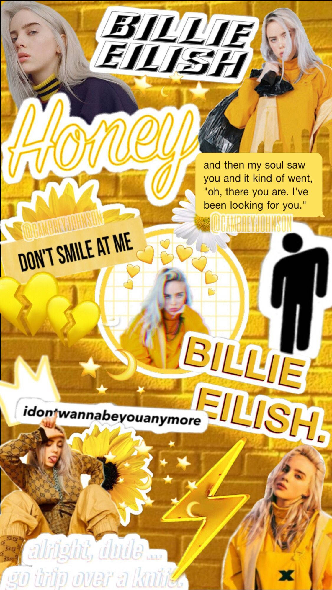 Ultra Aesthetic Billie Eilish Yellow Aesthetic Pop Collage Background Image