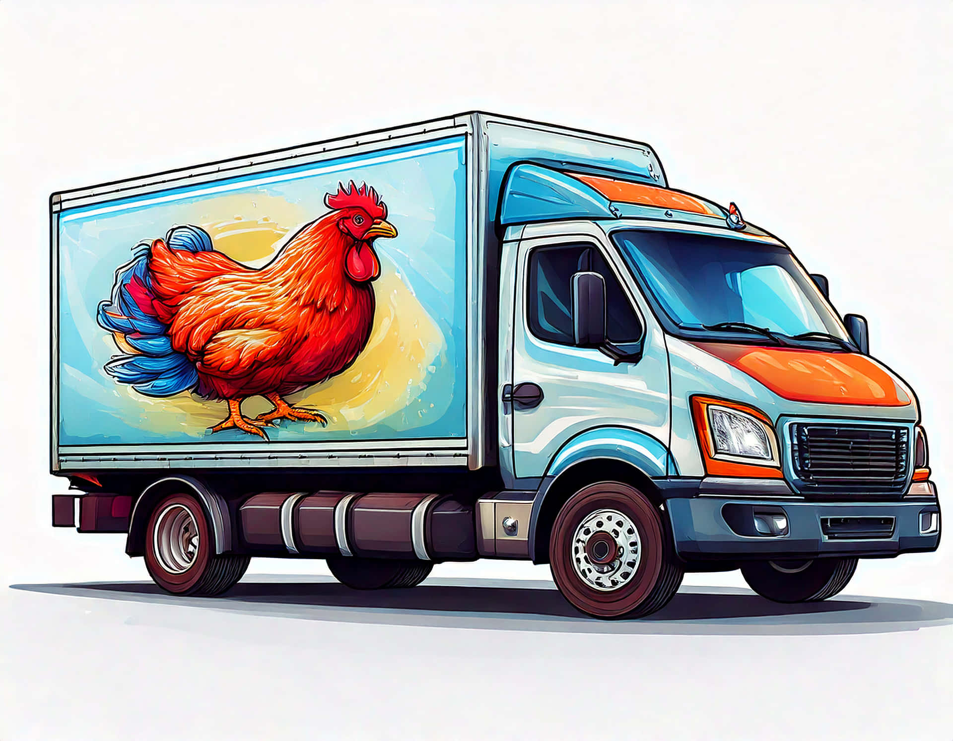 Vibrant Minimal Delivery Truck With A Chicken Icon Wall Art